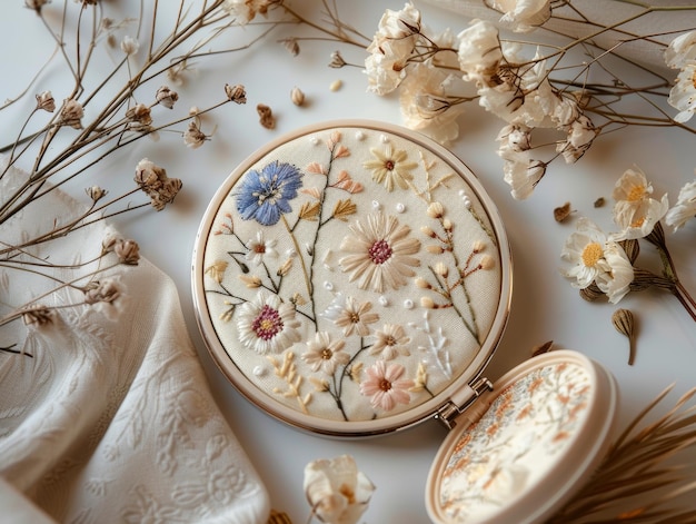 Kadr z haftowanym kwiatowym wzorem